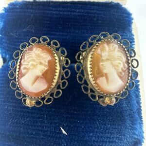 D’or vintage 12kt gold filled carved shell cameos screw back earrings